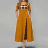 Casual Women Irregular Plaids Button Maxi Dress Half Sleeve Plus Dress Size