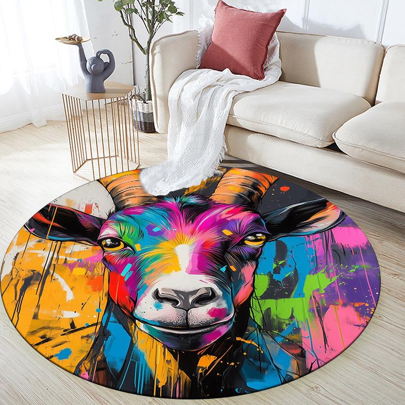 

Colorful Goat,Round Area Rug,Carpet Rug for Living Room Bedroom Sofa Playroom Decor,Non-slip Floor Mat 80cmx80cm