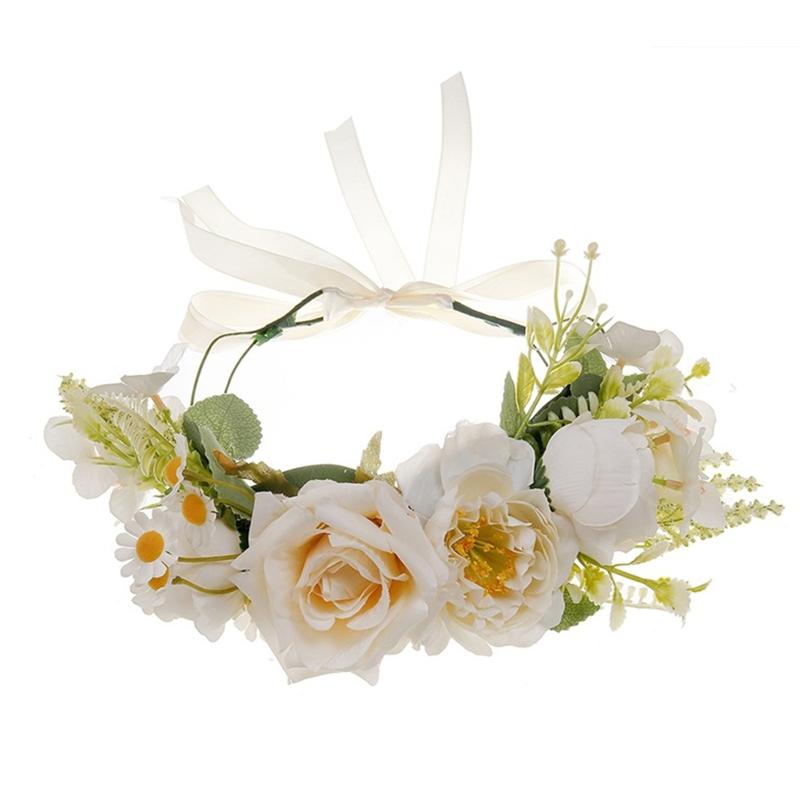 Bride Flower Headband Floral Garland Headpiece Bohemian Flower Crown Headband Boho Bridal Flower Wreath Hair Hoop