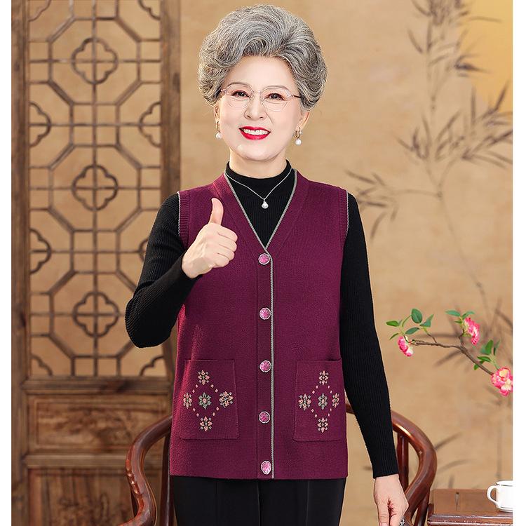 Vest Granny Wear Old Lady Clothes V-Neck Jacket Mom Vest Vest