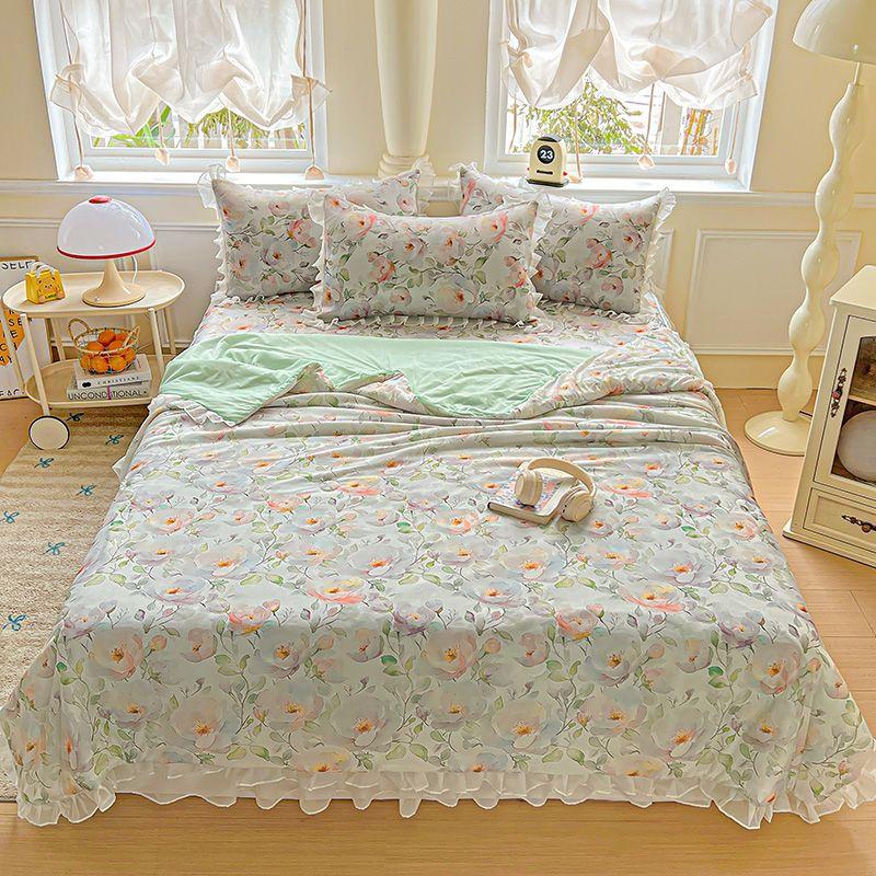 Ultraweiche Sommerkühlsteppdecke - Leicht, atmungsaktiv und hautfreundlich mit geprägtem floralem Druckdesign für alle Jahreszeiten