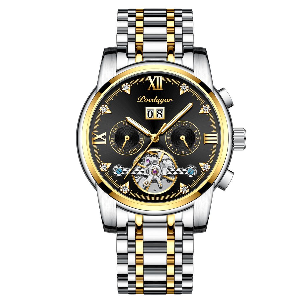 POEDAGAR New TOP Brand Luxury Men's Watch With Box Calendar Automatic Waterproof Multi-function Hollow Luminous Men's Mechanical Watches
