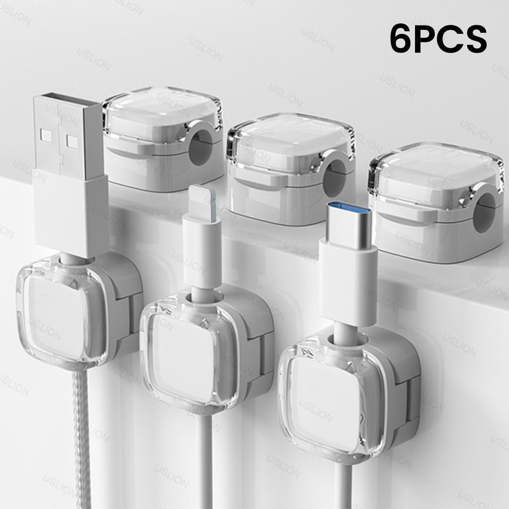 6-piece set of color magnetic charger office desk cable clip, sunlight colored USB charging cable organizer, magnetic plug hook