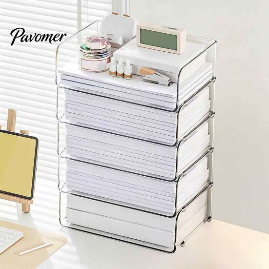 Information Sorting Container Paper Organizer Letter Tray, Acrylic Stackable Desk File Organizer, Clear Home Office Management Holder Sorter