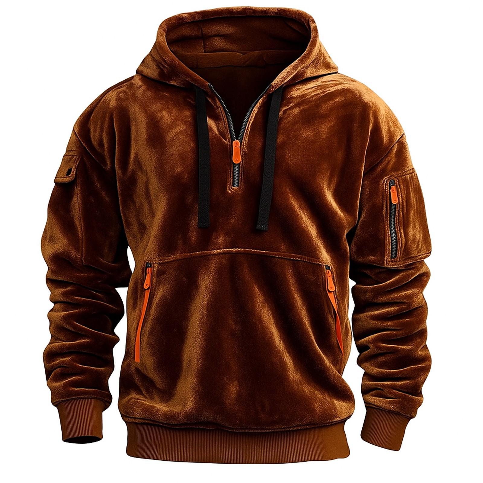 

Spring And Fall Men s Outdoor Casual Standing Collar Long-sleeved Sweater Hoodies Tops L коричневый