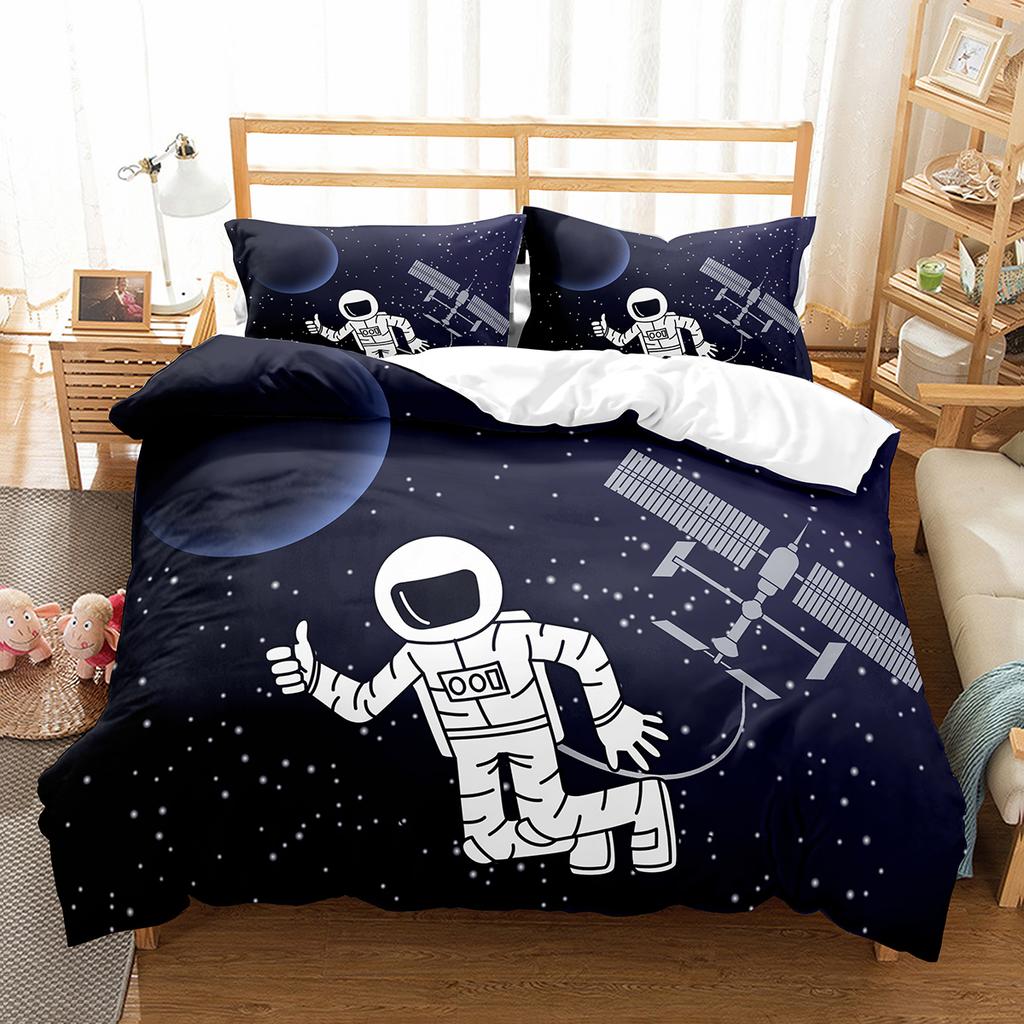 Astronaut Skateboard Duvet Cover Set King Queen Full Size For Kids Boys Girls Bedding Set Cartoon Style Polyester Quilt Cover