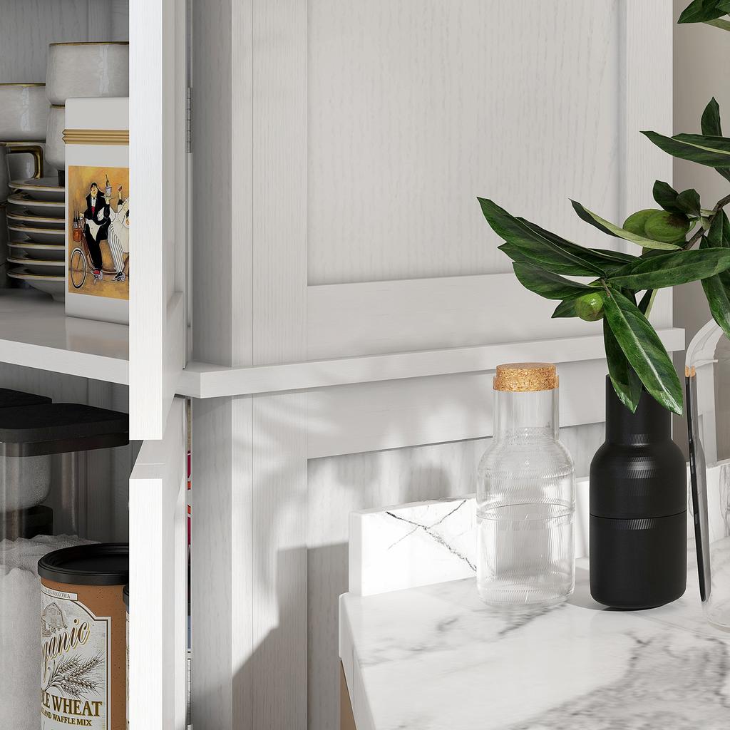 Mobile Alto da Cucina con 6 Ripiani Regolabili e 2 Ante, Legno, 76x40,5x184 cm, Bianco