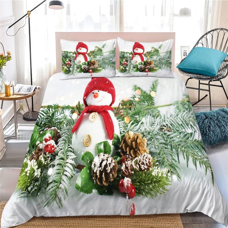 Kids Cartoon Snowman King Queen Duvet Cover Winter Quilt Cover White Snowflake Christmas Bedding Set Polyester Comforter Cover