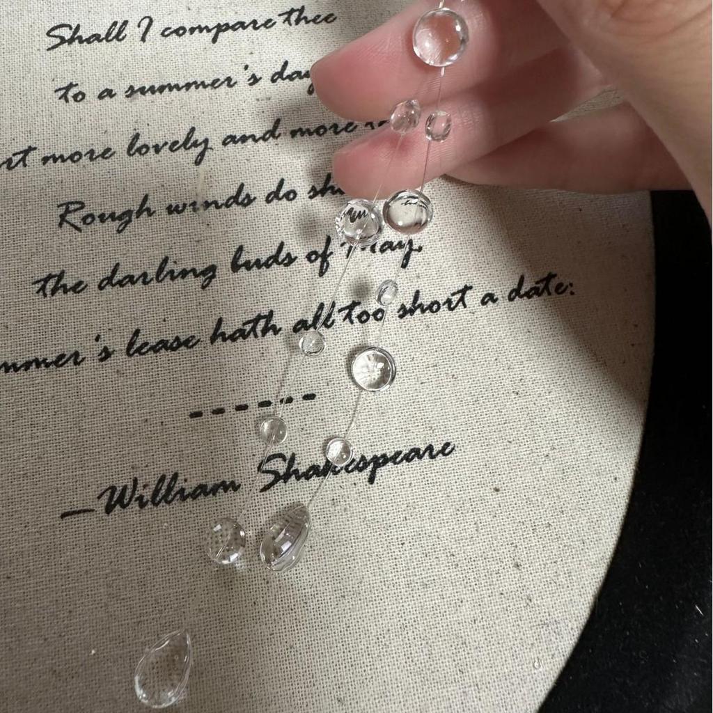 Minimalist Dewdrop Necklace & Ice-Transparent Earrings Set: Crystal Bead Clavicle Chain Jewelry.