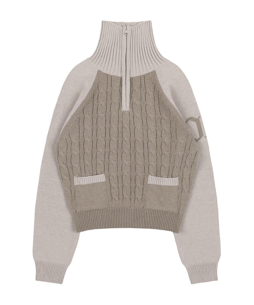 FANCY CLUB Mini Pocket Knit Half Zip (Brown)_F24Zb053