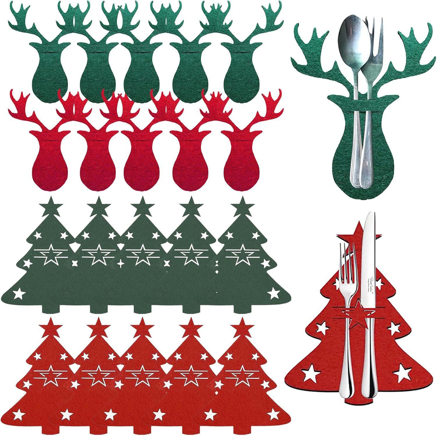 

12 шт. рождественских держателей для столовых приборов, сумка для столовых приборов в виде рождественской елки, карманы для столовых приборов, ножи и вилки 12+12pcs