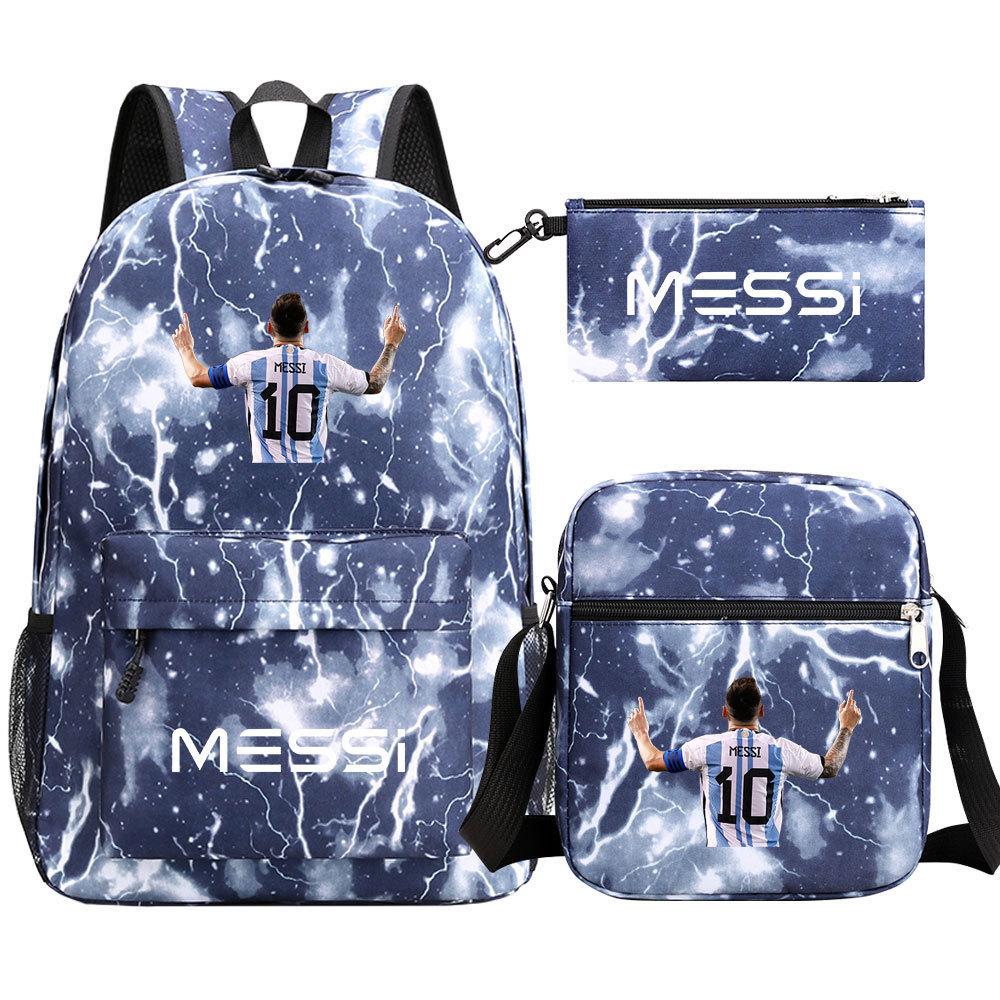 Football Star Print Youth Primary And Secondary School Students Schoolbag Three-Piece Set Men'S And Women'S Backpack