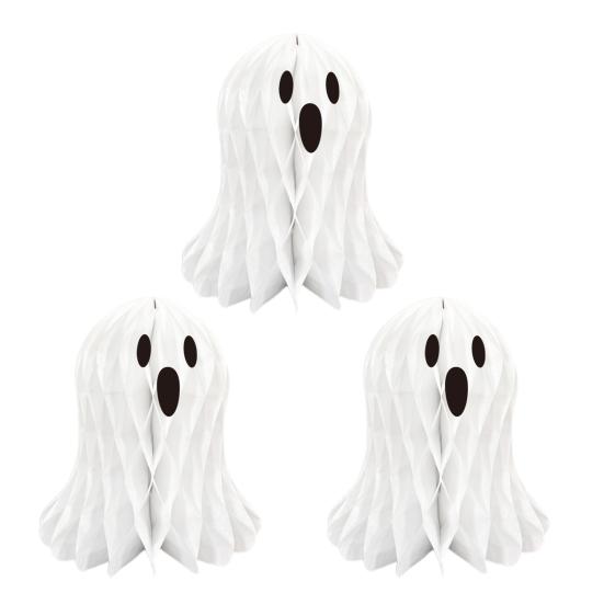 Halloween Ghost Hanging Decoration White Paper Ghost Honeycomb Centerpieces for Indoor Outdoor Halloween Party Decor