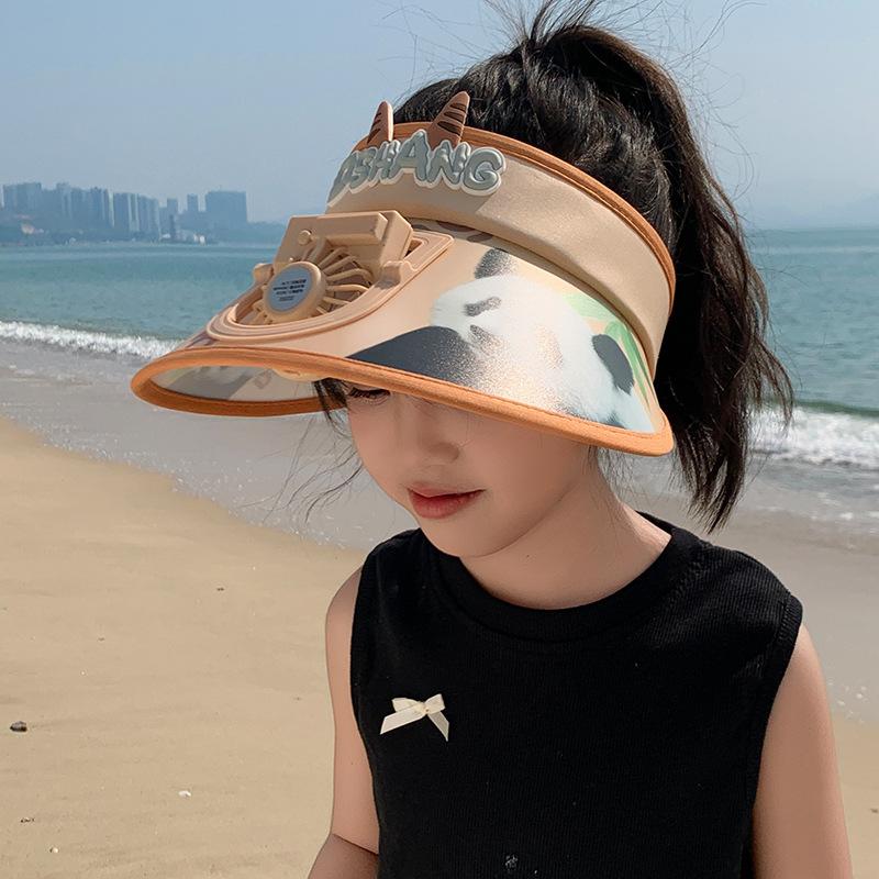 Baby Fan Summer Cartoon Big Hat with Fan Sun Protection Sky Top Children Hat Brim and Sun Hat Cute