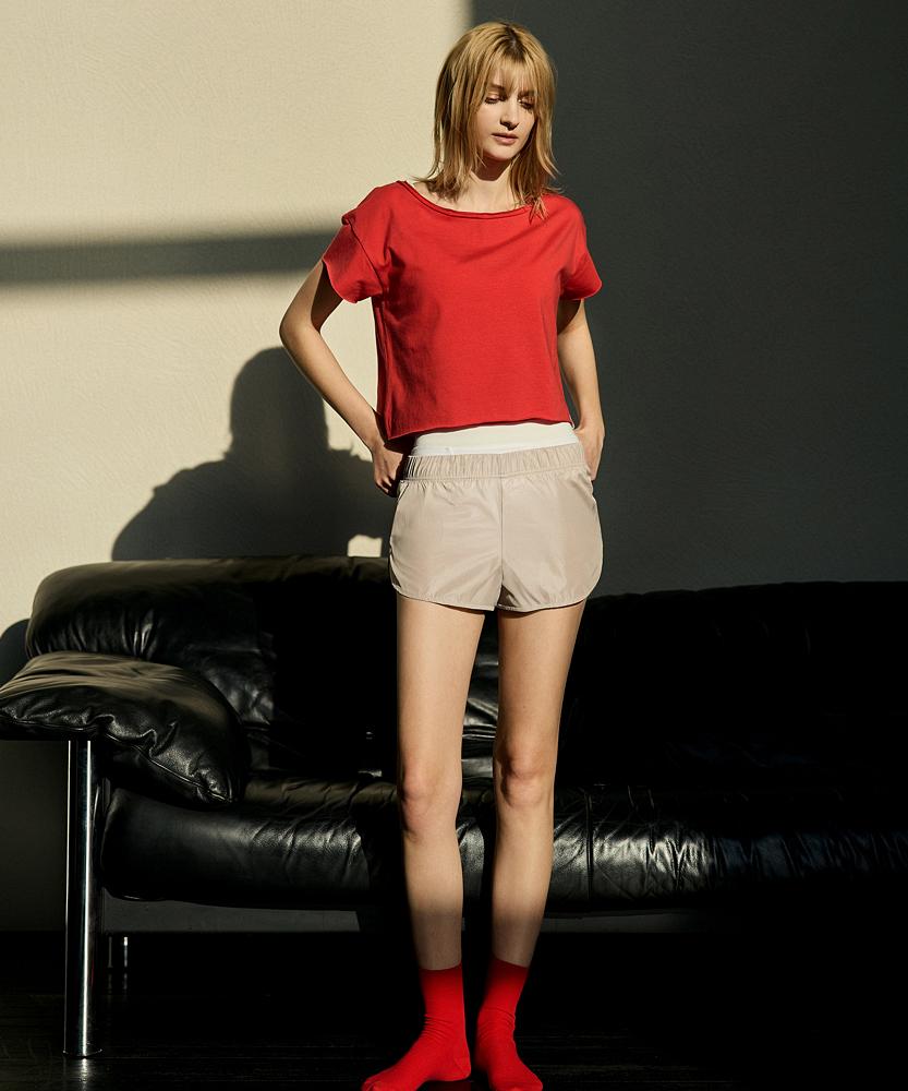 Debiweeo One-Shoulder Loose Fit Short Sleeve T-Shirt Devi-T0145-Red