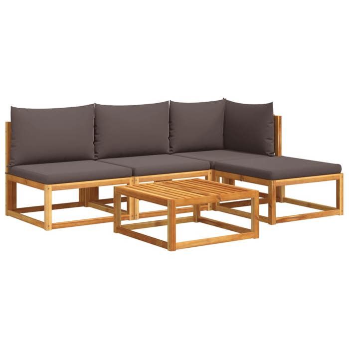 VidaXL Ensemble de canapés de jardin 5 pièces avec coussins en bois d'acacia et corde 3278825