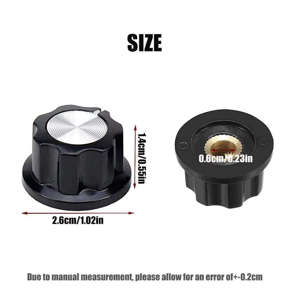 Miwayer 10Pcs Potentiometer Volume Control Knob Silver Tone Top 1/4"Shaft w/Set Screw /for Guitar Effect Sound Pedal Replacement