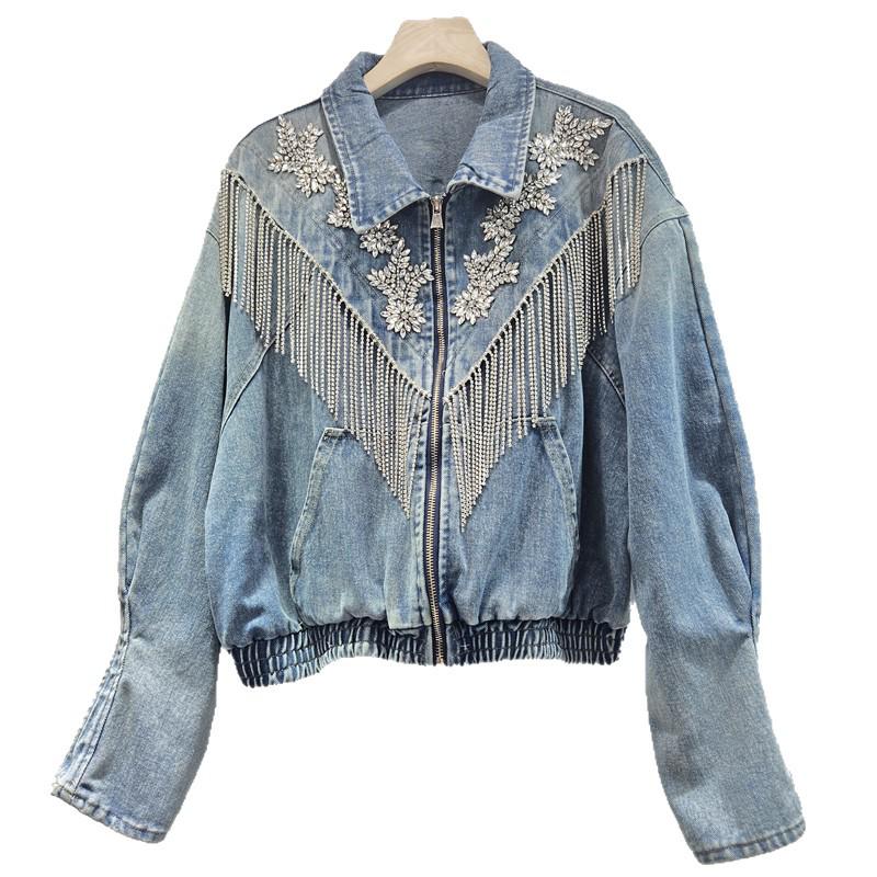Women's Niche Tassel Denim Jacket with Rhinestones - Spring/Autumn Loose Fit (2026)