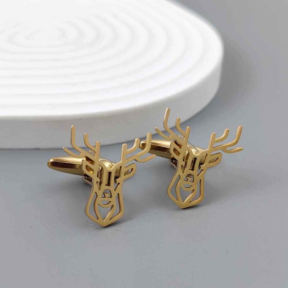 Deer Head Pattern Brooch for Mens Luxury Stainless Steel Hollow Animal Lapel Pin Clothing Accessories Christmas Party Gifts