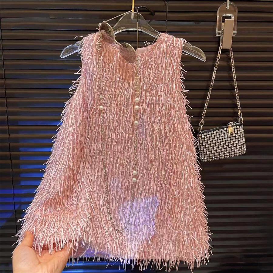Rochie de vară prințesă pentru fete cu franjuri și decolteu rotund - Rochie pentru petrecerea de ziua de naștere