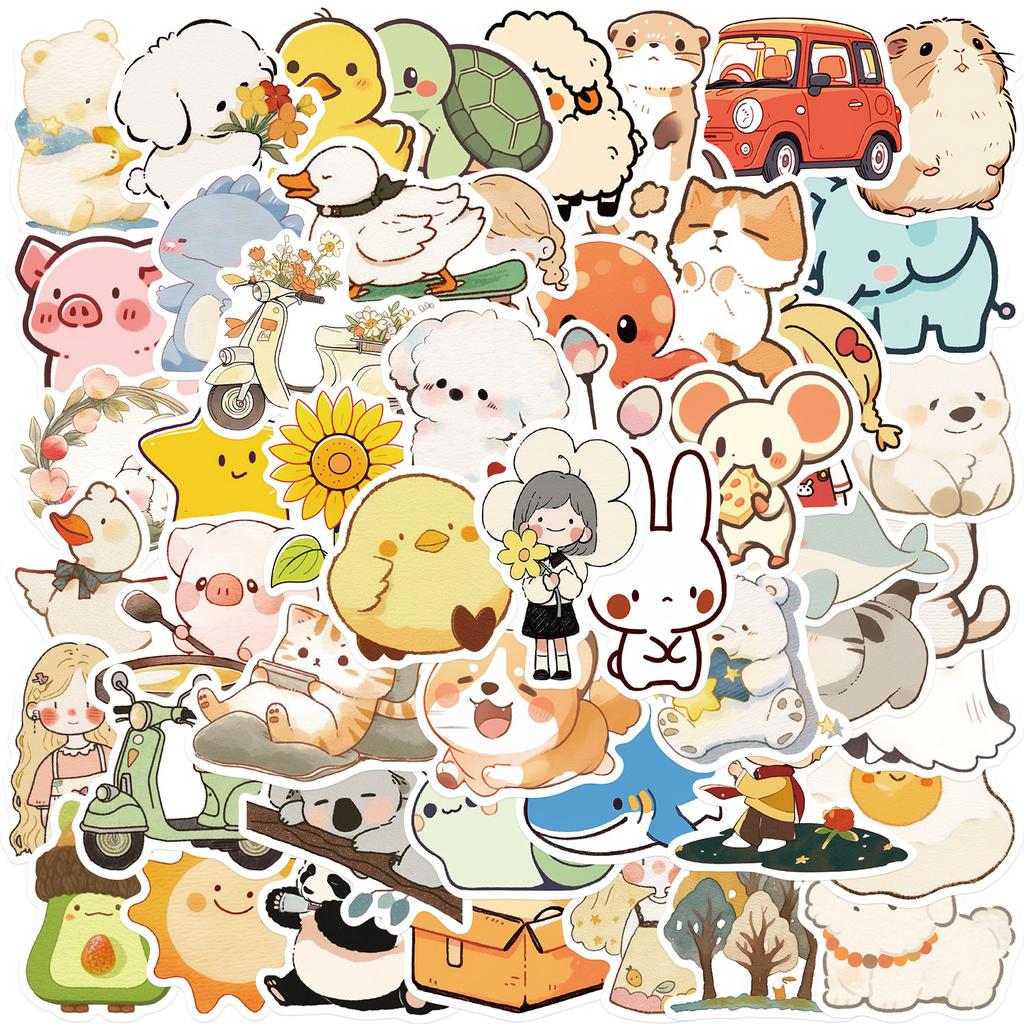 50 Cartoon Simple Style Cute Stickers Decorate Guitar Notebook Suitcase DIY Waterproof Party Stickers