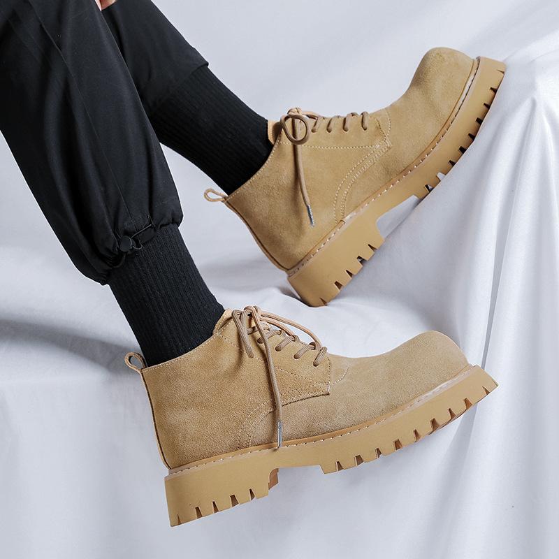 Low-top Martin boots men's retro tooling shoes heightened derby shoes 2024 new velvet platform men's boots 4727-R