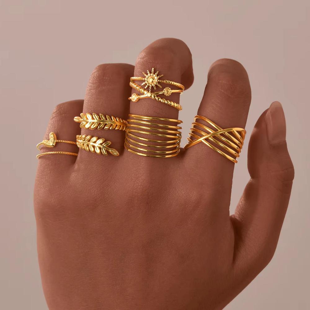Vnox Aesthetic Geometric Rings For Women,Stainless Steel Smooth Adjustable Open Finger Ring,Elegant Jewelry Wedding Gifts