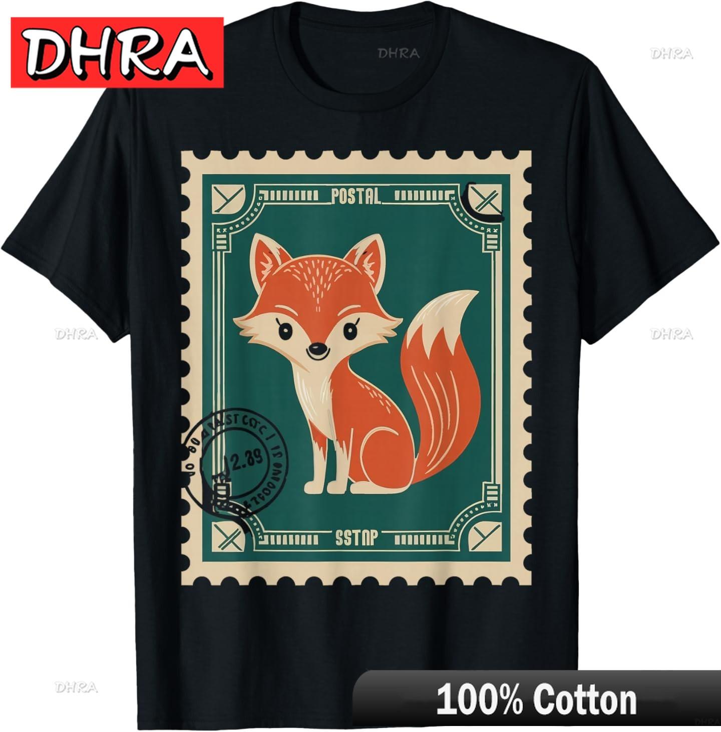 Fox Postage Stamp Animal Vintage TShirt Minimalist Unique Graphic TShirts Unique Casual Bold Shirts Clothing for Funny Shirts S