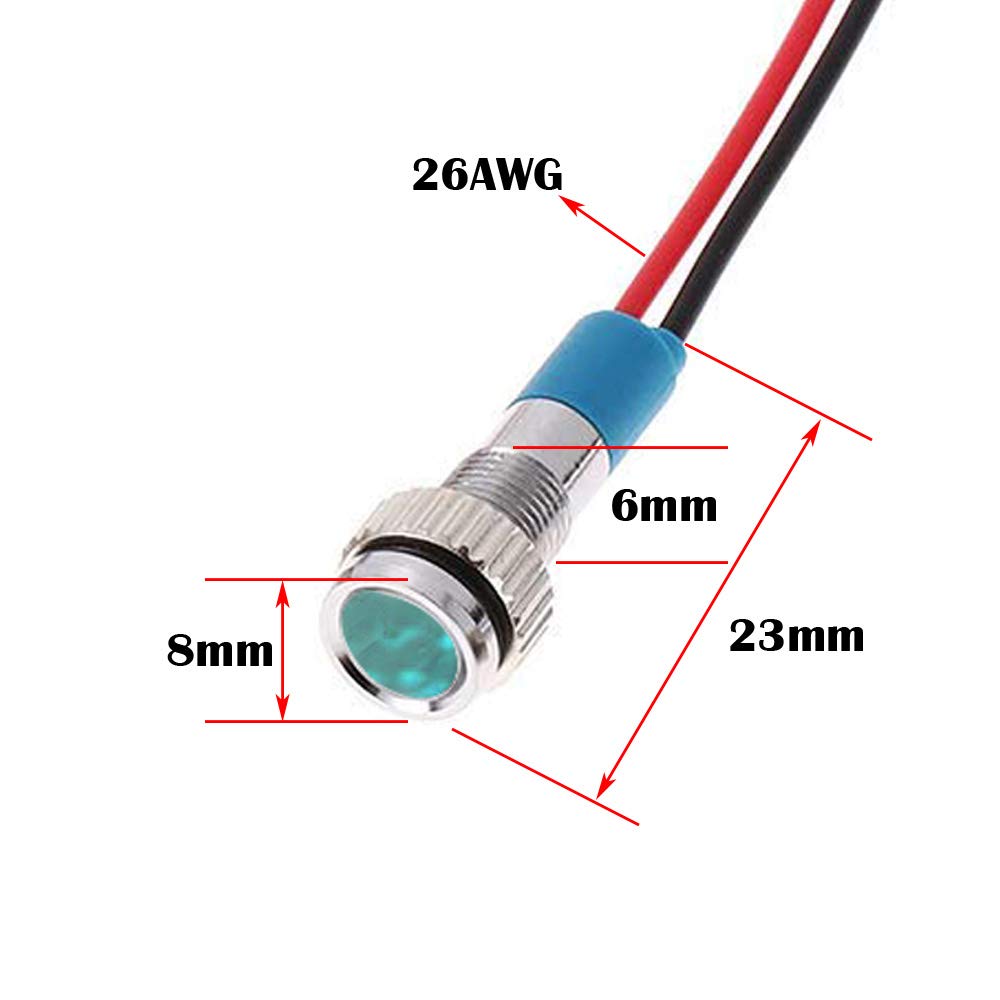 CESFONJER 5pcs 6mm 1/4" LED Metal Indicator Light Waterproof Signal Lamp Pilot Dash Directional Car Truck Boat Wire (Blue)