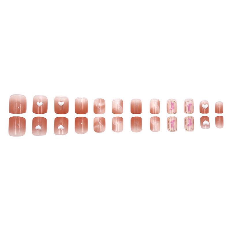 Summer Light Peach Heart Gradient Press-on Nails: Transparent Laser Style Manicure Set