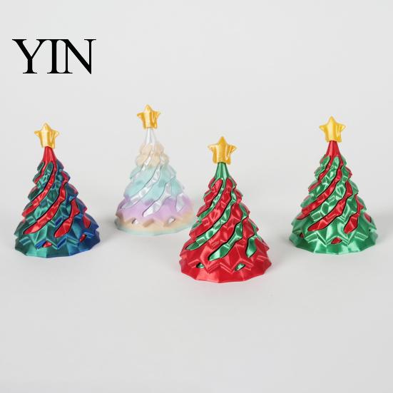 Christmas Stocking Stuffers 3D Printed Spiral Tree, Golden Star Topper Tree Fidget Shape Toys Toy, Cone Desk Decor for Anxiety Stress Relief Portable