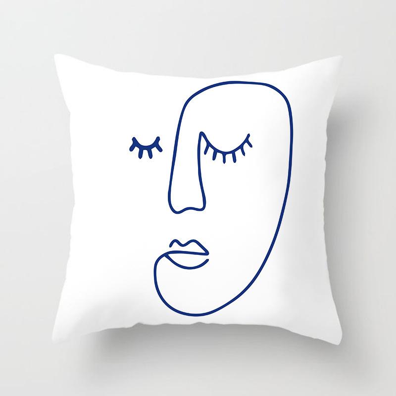 New Ins Nordic-style Pillowcase Geometric Abstract Art Figure Blue Pillow Cushion Cover
