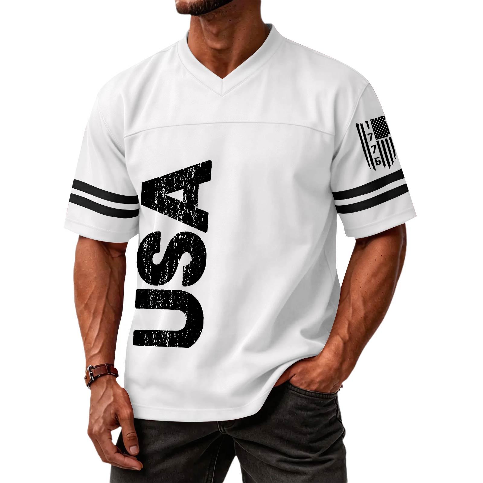 

Men s Casual Fashion V-Neck Independence Day Print Short Sleeve Sports T-Shirt Top XL білий