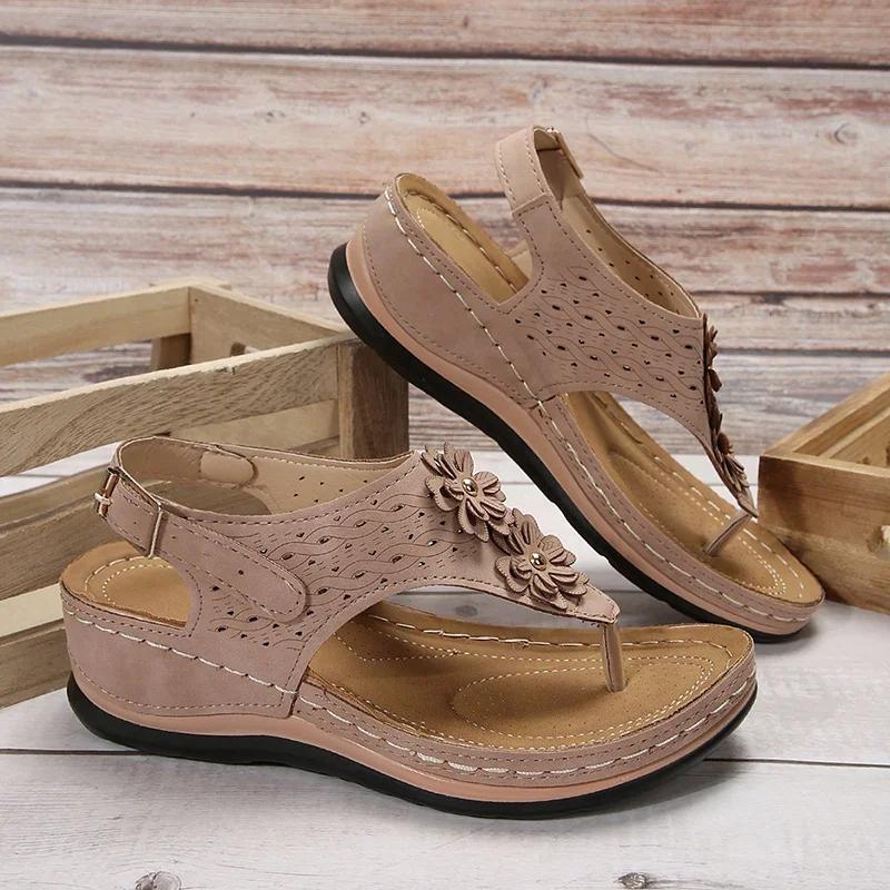 Fashion Flowers Decor Summer Womens Wedge Sandals Casual Clip Toe Platform Sandles Woman Comfortable Non Slip Rome Shoes Plus Size 43