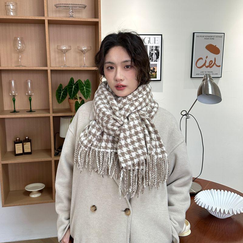 Women's Faux Cashmere Plaid Scarf - Korean Style, Thick & Warm Autumn/Winter Shawl