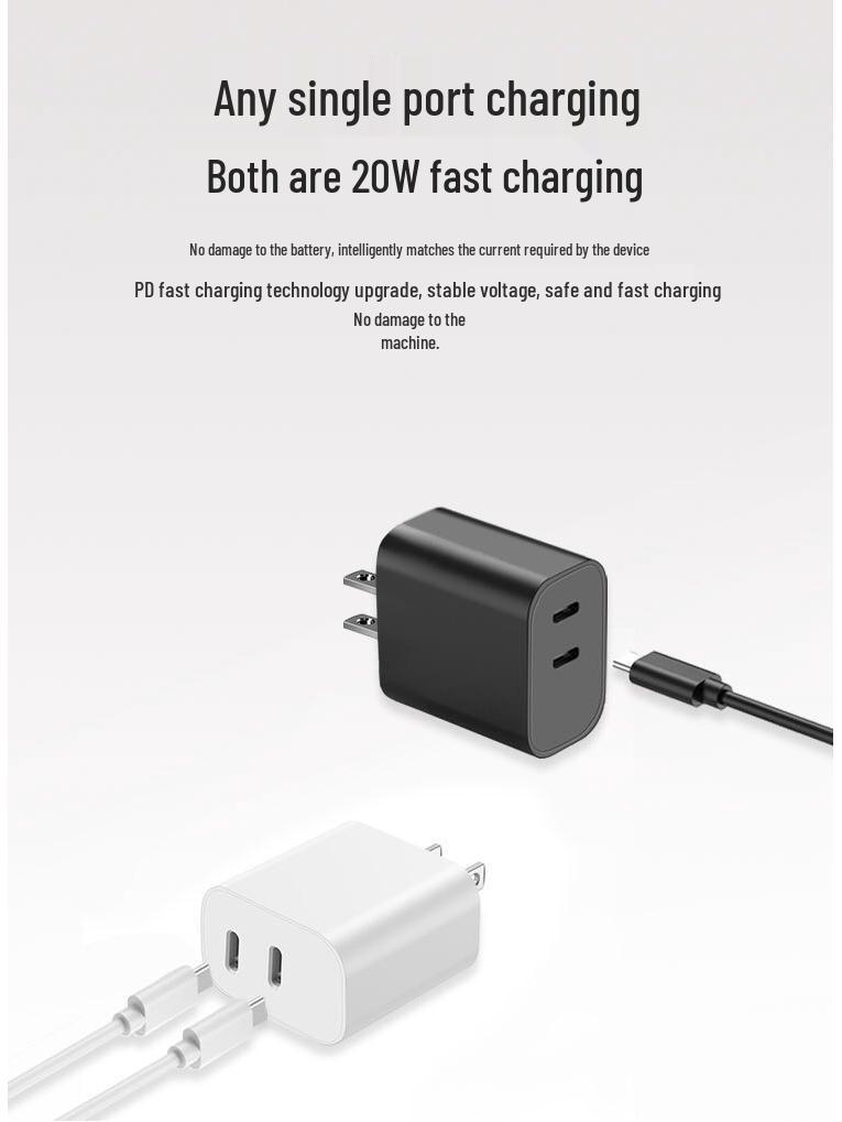 PD40W Dual USB-C Fast Charger for Apple Devices - US/EU Standard, Dual Port