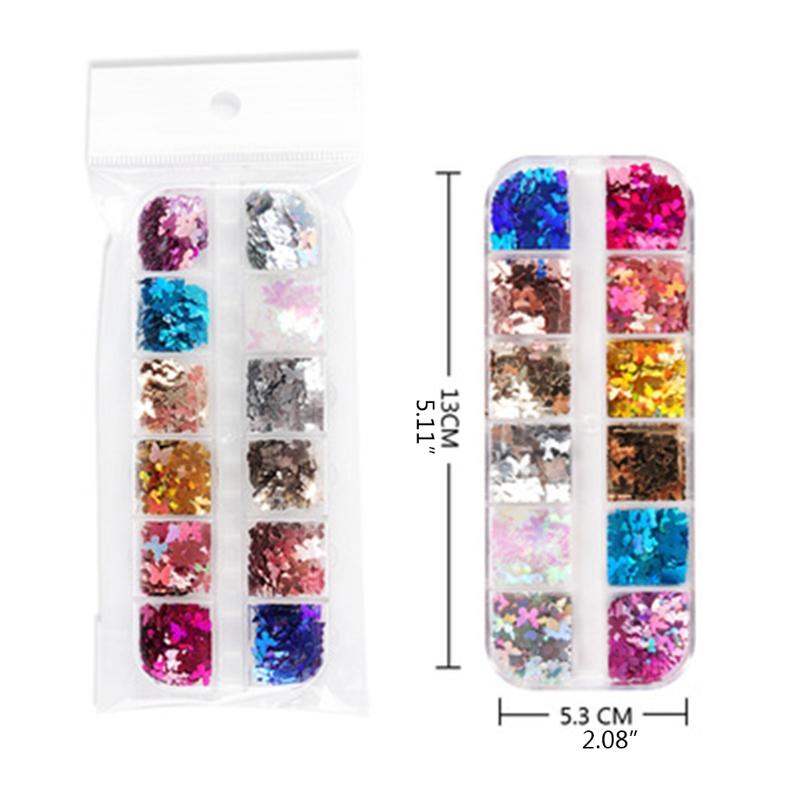 12 Grids/Box 5mm 3D Shiny for Butterfly Sequins Manicure Paillettes Holographic Glitter Flakes for Epoxy Resin Mold Fill