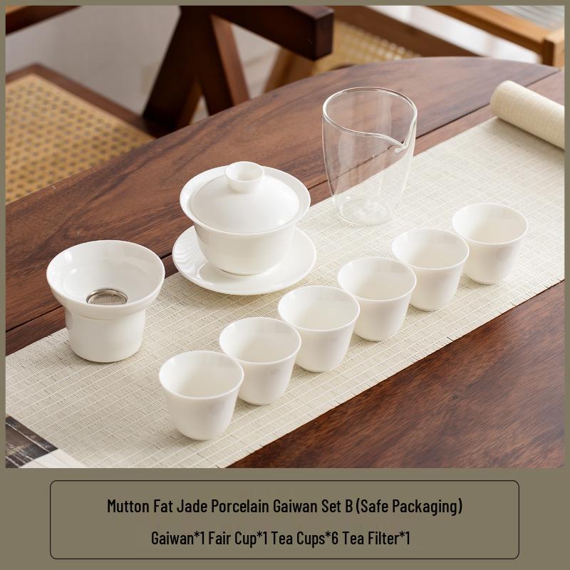 Lux Mutton Fat White Porcelain Kung Fu Tea Set: Gaiwan & Teacup with Portable Gift Box