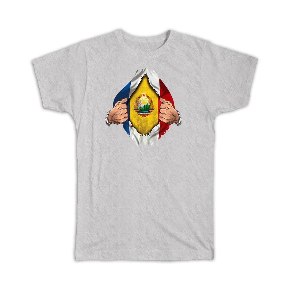 Gift T-Shirt : Romania French Flag Chest Romanian 3XL