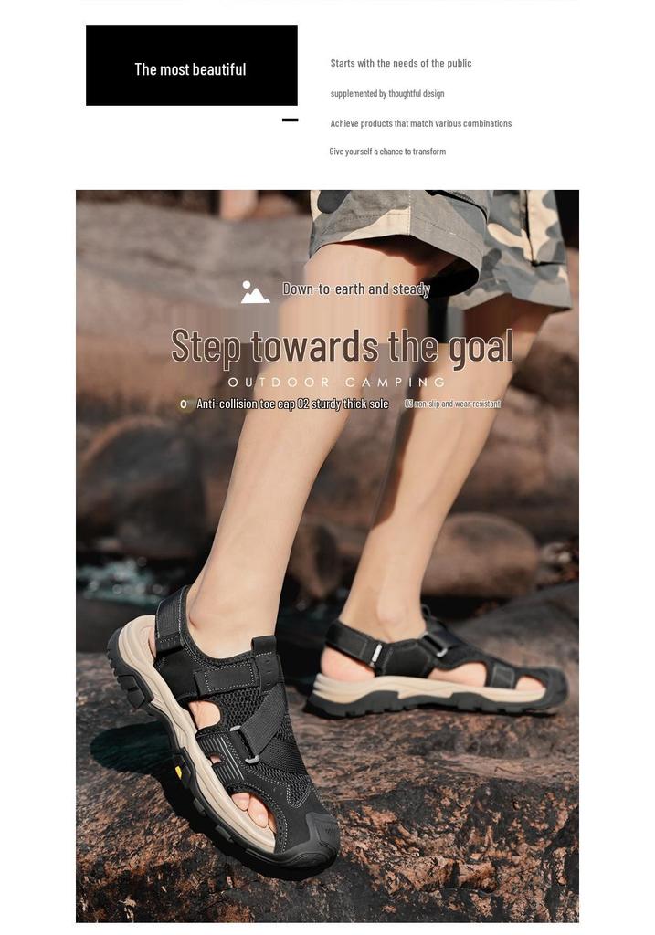 Herren Trendy Leder Geschlossene Zehenpartie Outdoor Sandalen: 2024 Sommer Atmungsaktive Strandschuhe