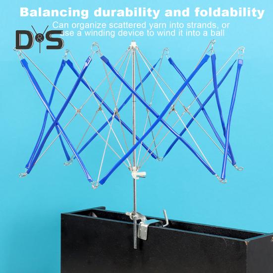 Garnwickler, faltbar, Garnwickler aus Metall, tragbarer Regenschirm-Garnknäuelwickler, Stranghalter mit Tischklemme für Strick- und Häkelzubehör