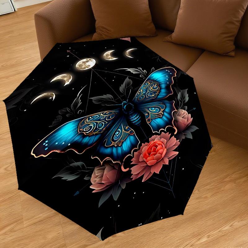 1pc Butterfly Moon phases Automatic Open/Close Umbrella with Windproof, 8-Rib Sturdy Canopy, Durable Ribs, Fashionable Design1138A
