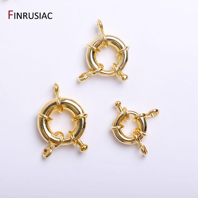 11mm/13mm/15mm 18K Gold Plated Brass Metal Round Spring Clasps Steering Wheel Sailor Clasp For Jewelry Making Fittings Wholesale