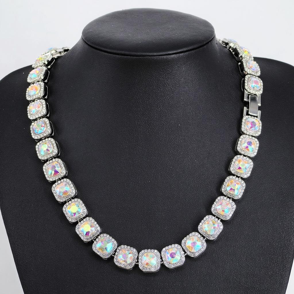 Men'S Square Glass 12Mm Hand Necklace Rock Sugar Chain Hip Hop Style Male Alloy