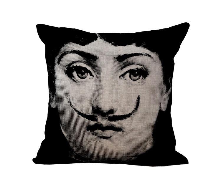 Unique Linen Vintage Piero Fornasetti Face Throw Pillow Case With Artistic Face Illustration