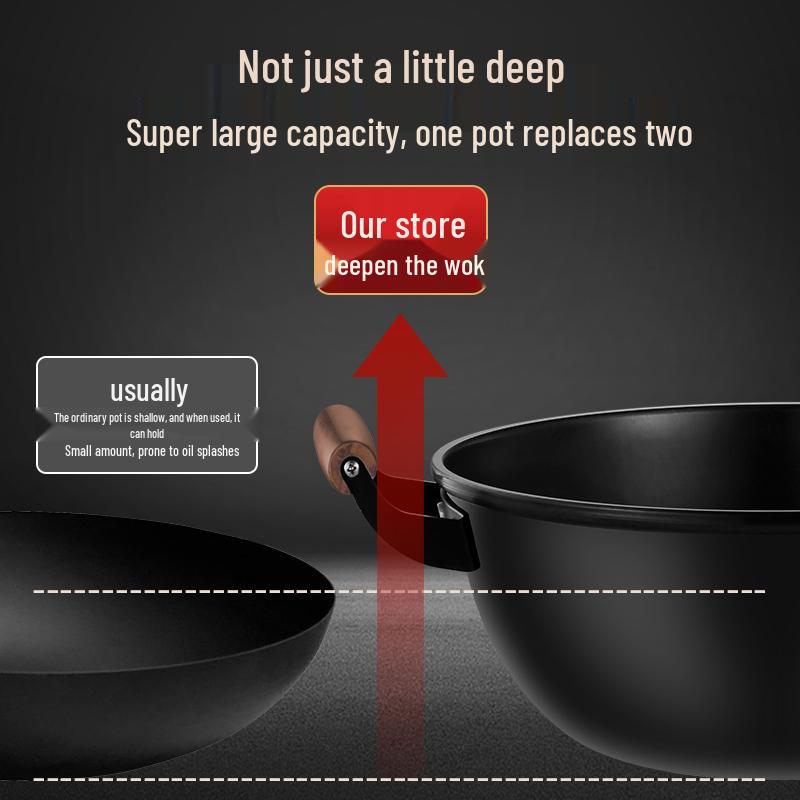 Vintage Non-Stick Cast Iron Skillet Wok for Gas Stove & Induction Cookers