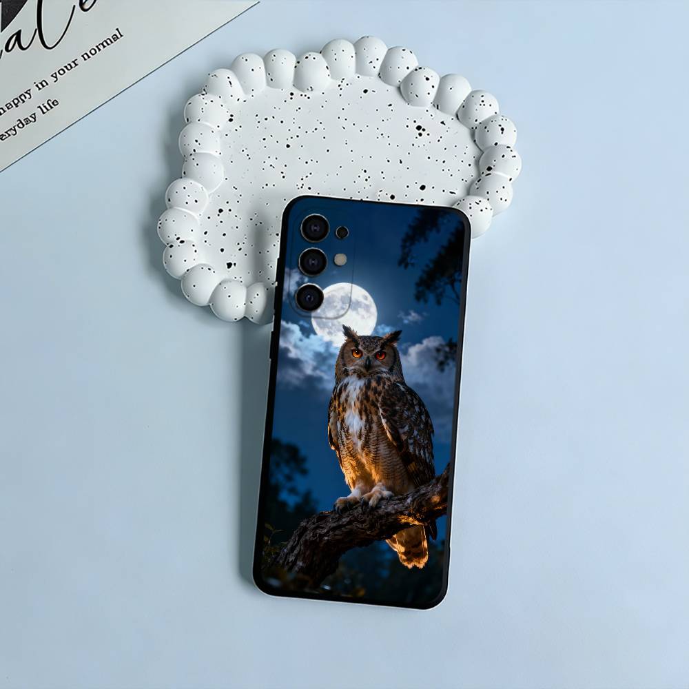 Cute owl pattern Soft Silicone Case for Samsung S25, S24, S21, S22, S23, S30, Ultra, S20, Plus, FE, Lite-Black