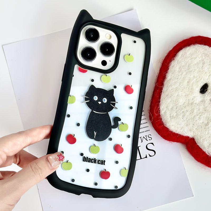 Brand New iPhone16 1514promax Transparent Cat Ear Phone Case Compatible and Suitable for 13/12/11 Apple Little Black Cat