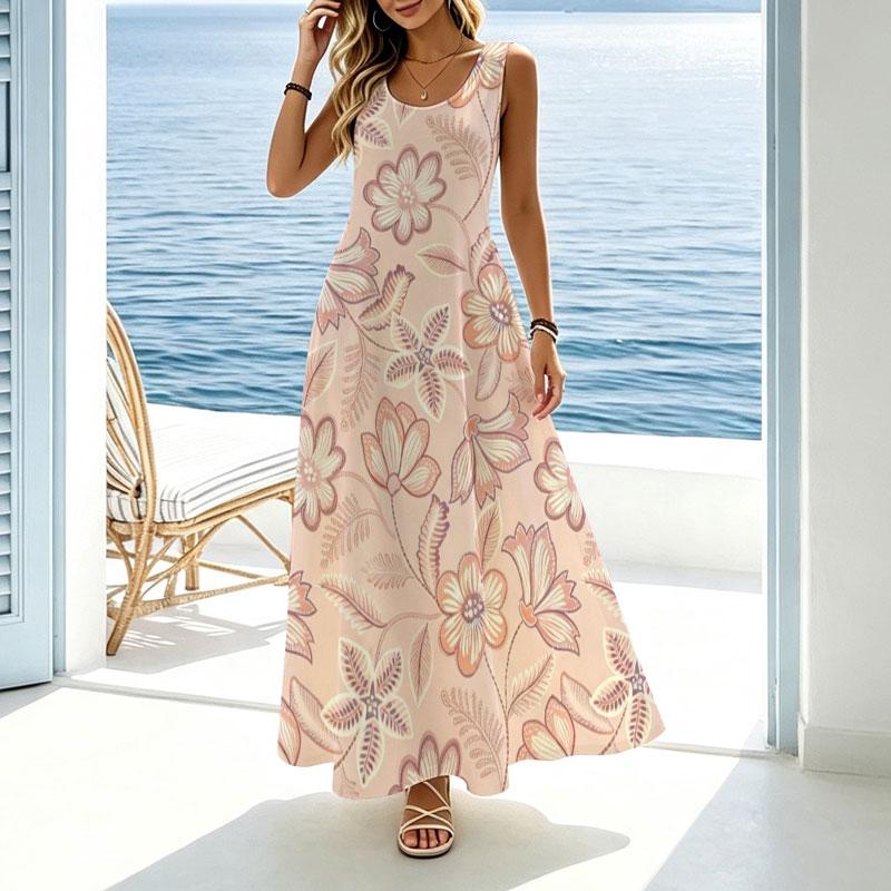 Women's Sleeveless Maxi Dress Flowy Lightweight,Elegant Stylish,Perfect for Beach Vacation,Photoshoots,Spring Fall Layering