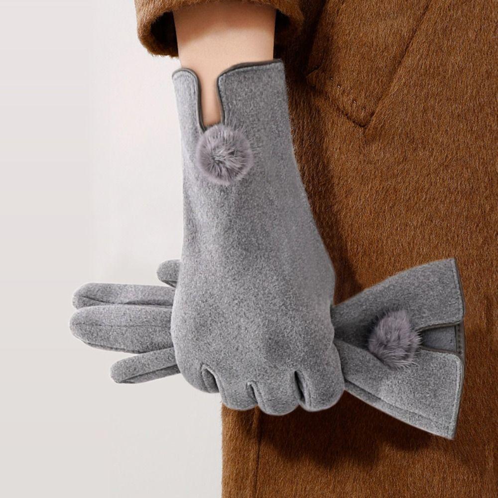Thick Winter Suede Gloves Soft Women Cycling Mittens Gift Pu Leather Gloves  Autumn